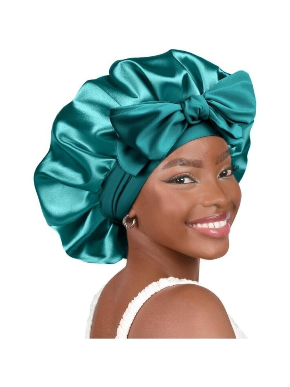 🆕 Women Silk Bonnet Blue Satin Double Layer Lined Hair Tie Band Curly Natural